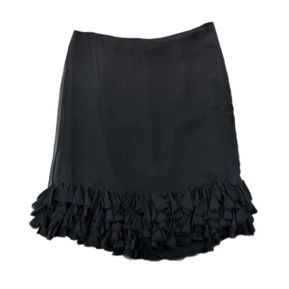 Worth Black Ruffle Silk Workwear Office Night Out Cocktail Feminine Pencil Skirt